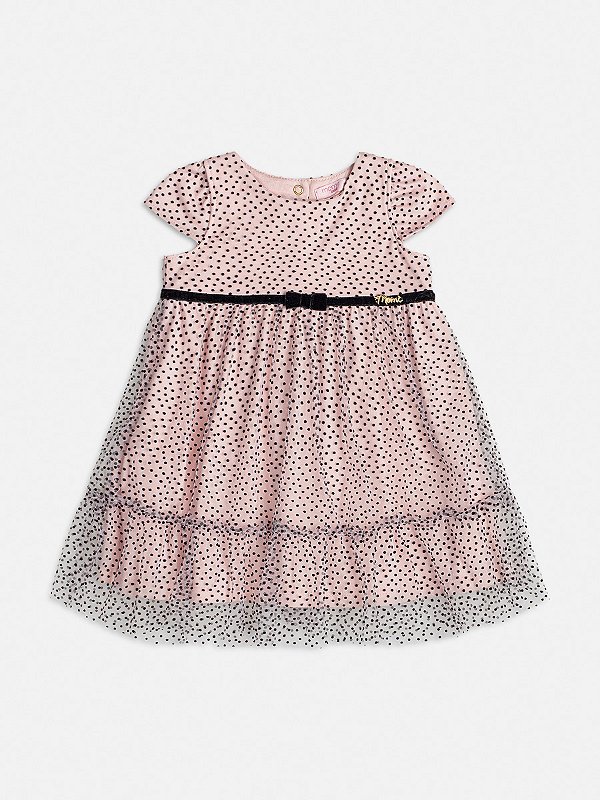 Vestido Infantil Tule Poa Flocado Momi