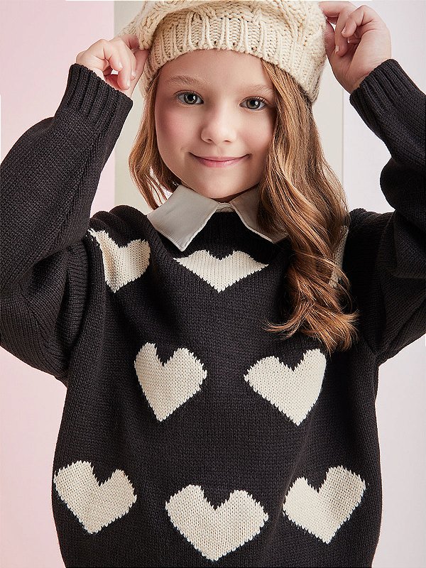 Blusa Infantil Tricot Coracoes Momi