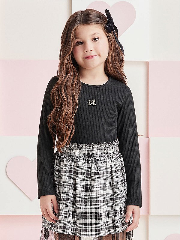 Conjunto Infantil  Saia Xadrez Momi