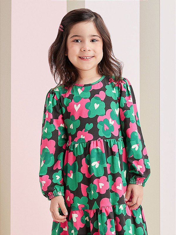 Vestido Infantil Floral Verde Momi