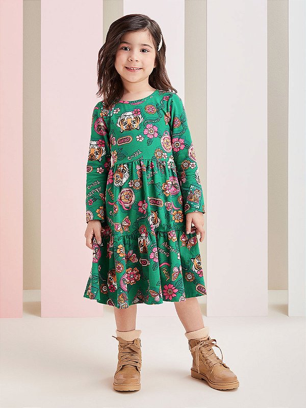 Vestido Infantil Icones Tigres Momi
