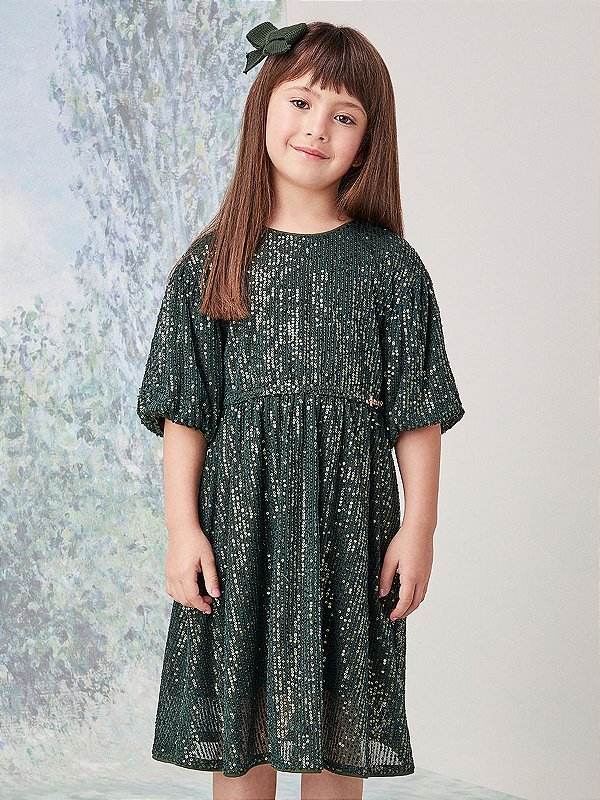 Vestido Paete Infantil Verde Anime