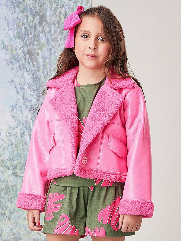 Jaqueta Infantil Couro Rosa Anime