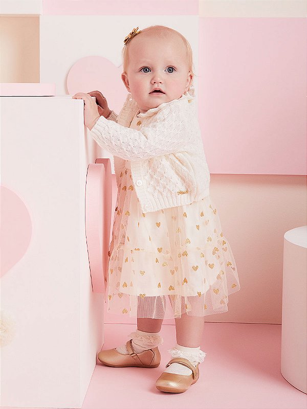 Vestido Bebe Tule Corações Momi