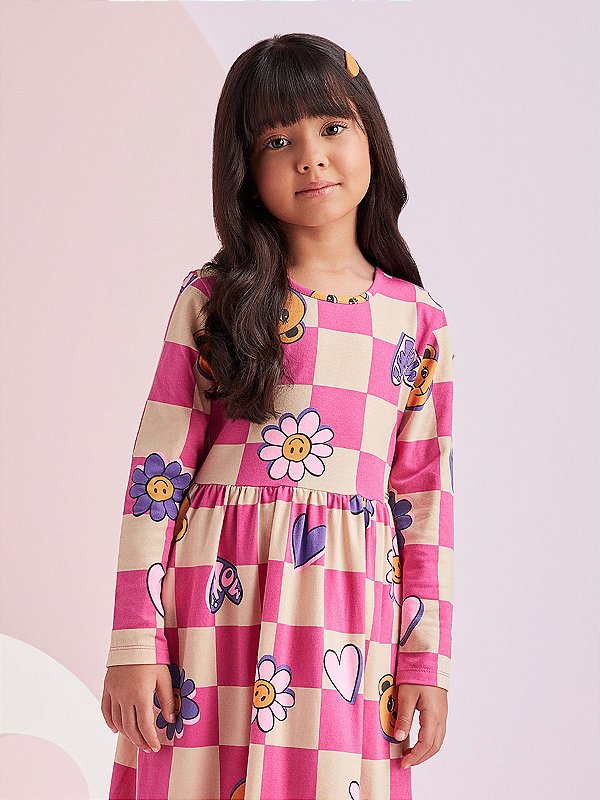 Vestido Infantil Grid Ursinhos Momi