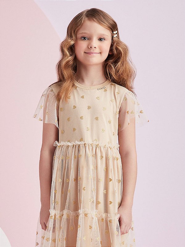 Vestido Infantil Tule Coracoes Momi