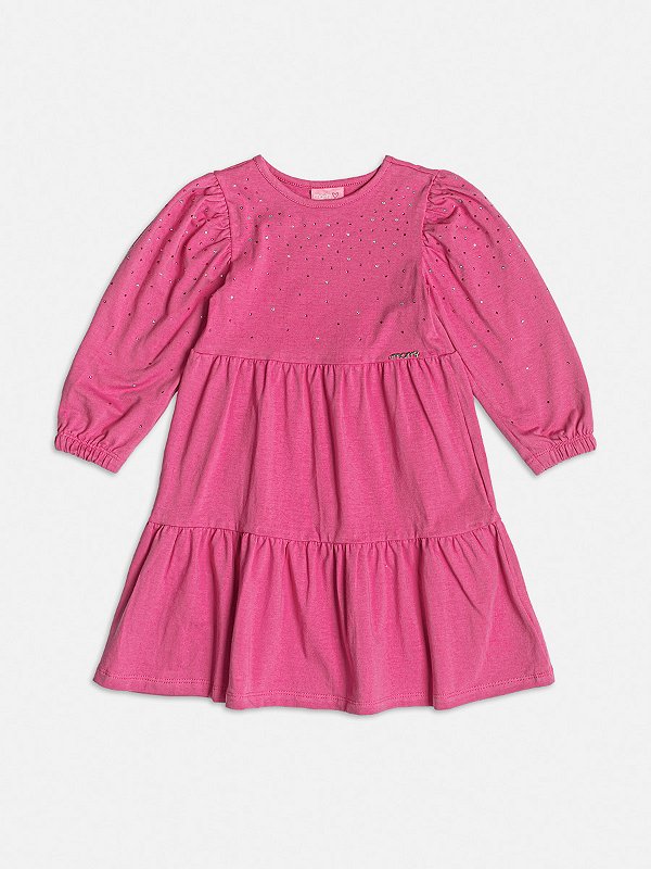 Vestido Infantil Strass Fucsia Momi