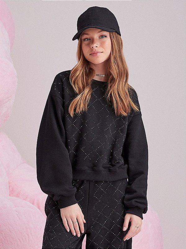 Casaco Moletom Strass Preto I Am