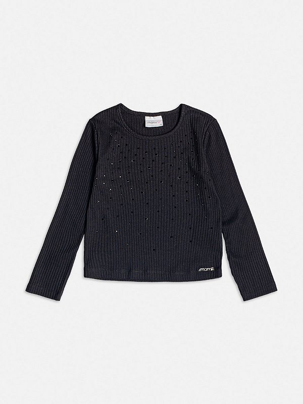 Blusa Infantil Malha Strass Preto Momi