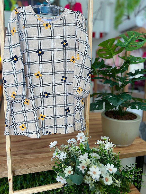 Vestido Xadrez Margaridas Jaca Lele