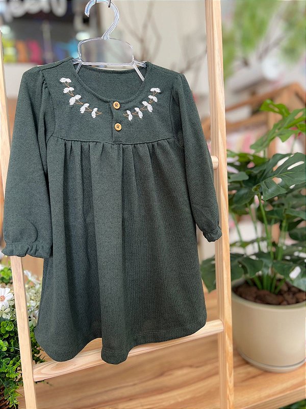Vestido Bebe Verde Botões Nini Bambini