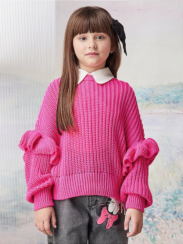 Casaco Trico Infantil Pink Anime