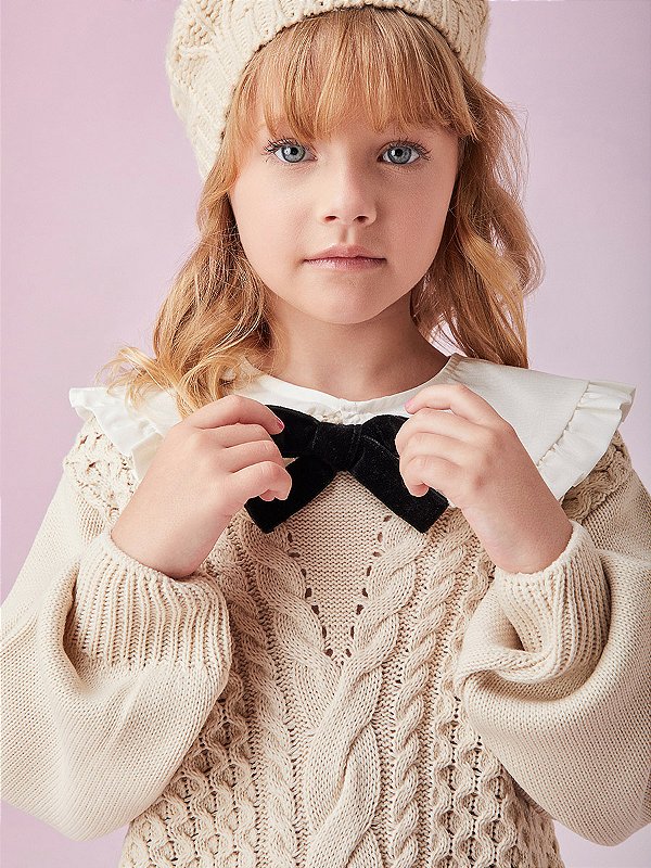 Casaco Infantil Trico Cru C/ Gola Anime