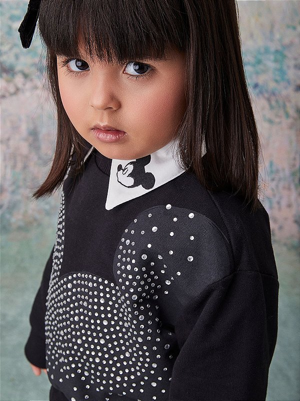 Blusa Infantil Mickey Strass Preta Anime