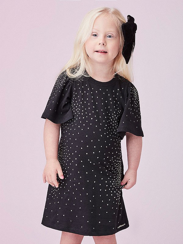 Vestido Infantil Strass Preto Anime