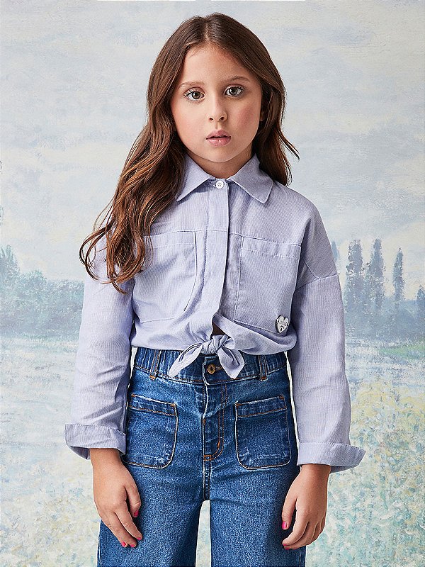 Camisa Beija Infantil Off/azul Anime