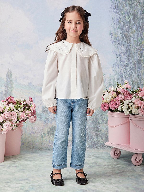 Camisa Infantil Gola Strass Anime