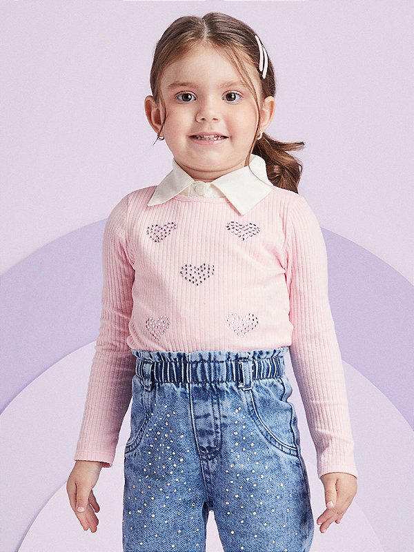 Blusa Infantil Strass Coracao Momi