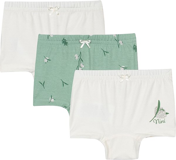 Kit Calcinha Boxer Verde/off Nini Bamb