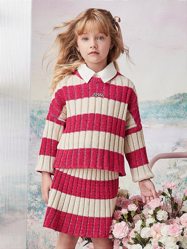Conjunto Tricot Infantil Listrado Anime
