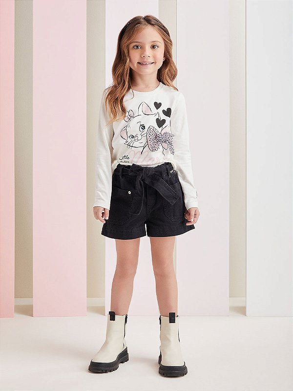 Shorts Infantil Sarja Faixa Preto Momi
