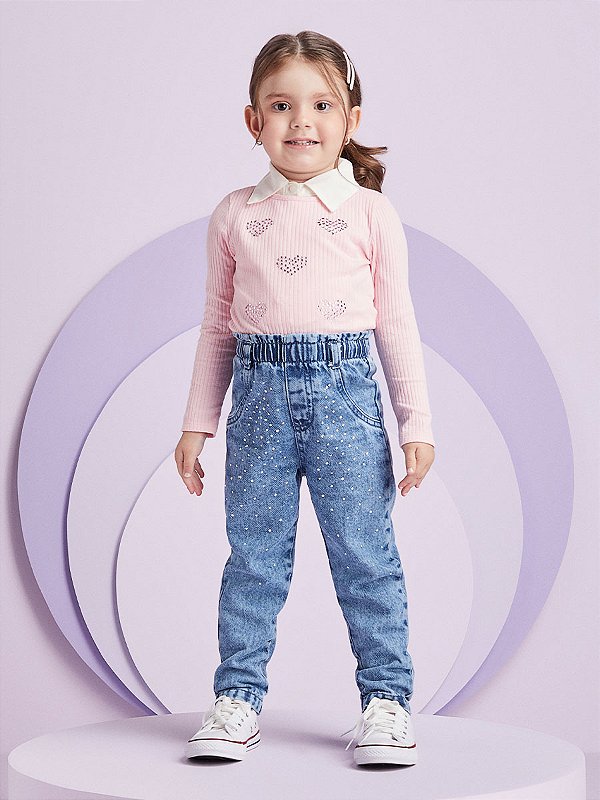 Calca Jeans Infantil Com Strass Momi