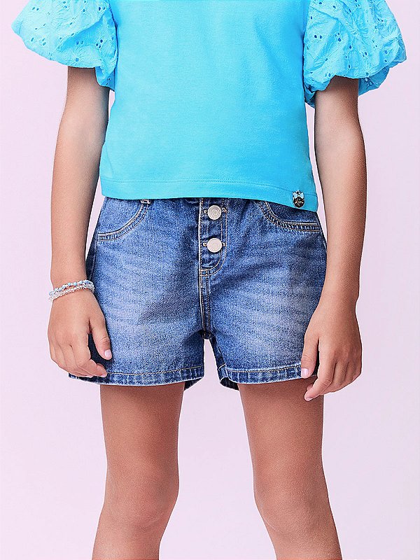 Shorts Jeans Infantil Botoes Momi