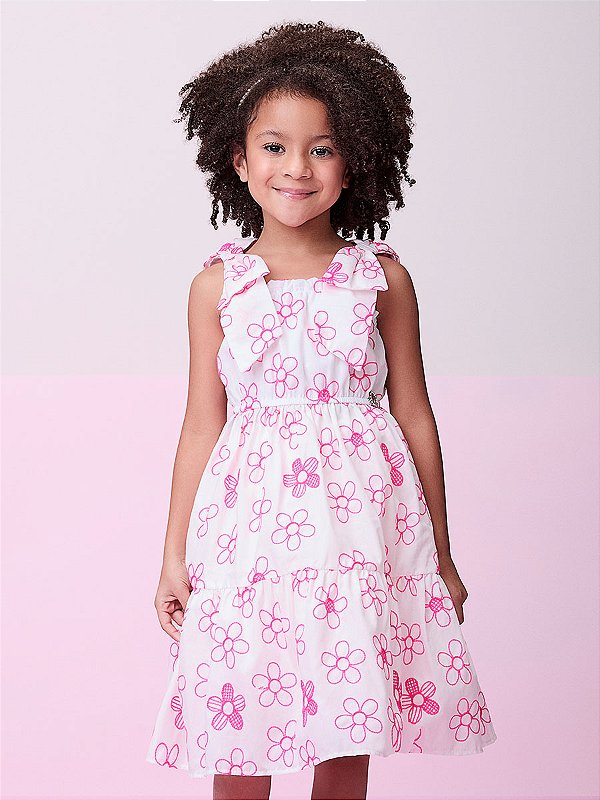 Vestido Infantil Flores Rosa Momi
