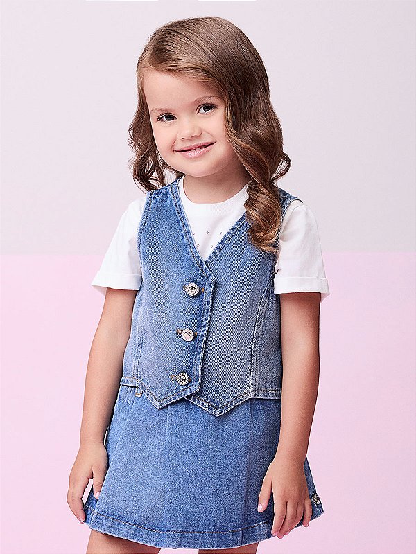 Colete Jeans Infantil Com Botoes Momi