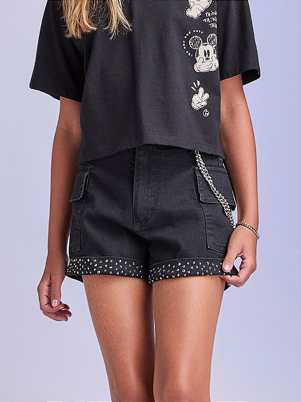Shorts Teen Jeans Black Strass I Am