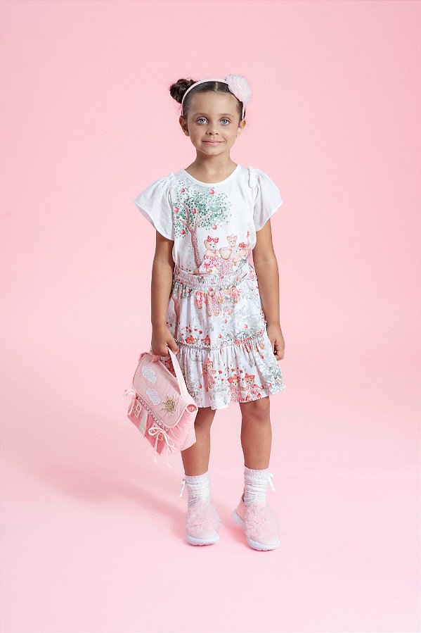 Saia Short Infantil Arvore Babado Pituchinhus