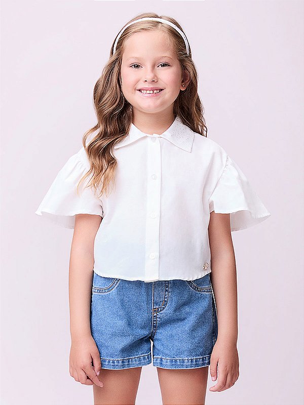 Camisa Infantil Com Strass Gola Off Momi