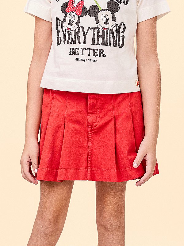 Shorts Saia Infantil Com Pregas Vermelho Anime