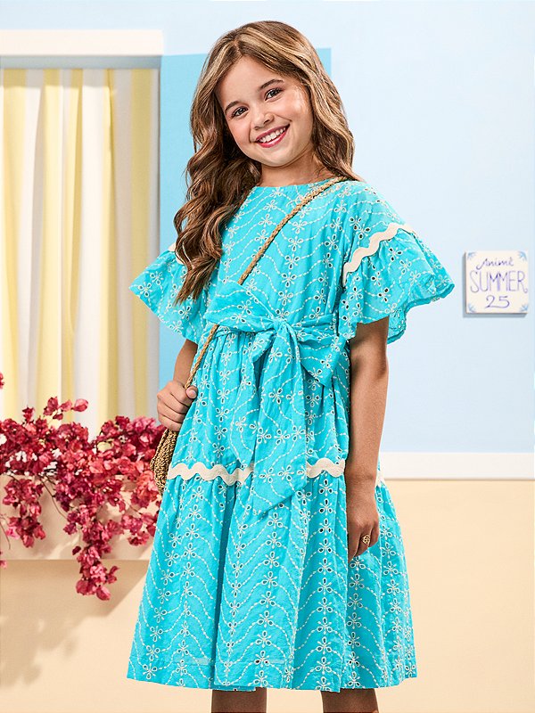 Vestido Infantil De Laise Azul Turquesa Anime