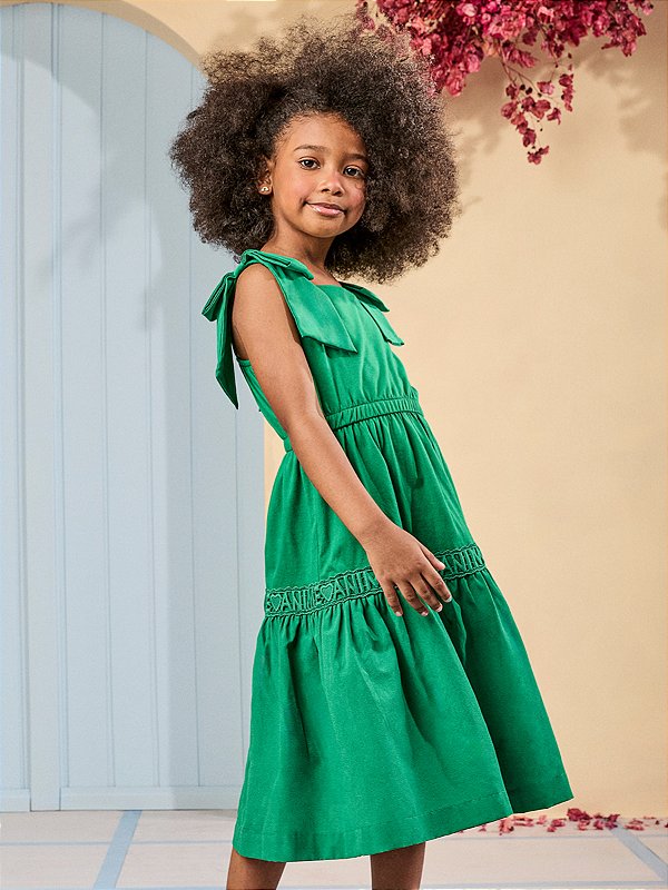 Vestido Infantil Alcas Laco Verde Anime