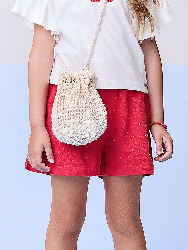 Shorts Infantil Com Strass Vermelho Momi