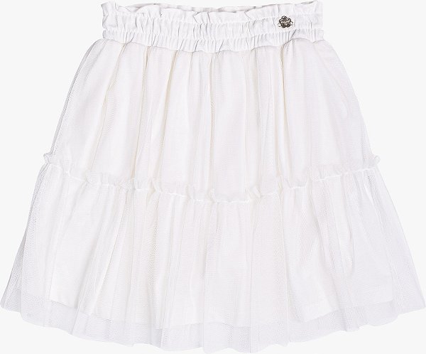 Saia De Tule Infantil Com Babado Off White Momi