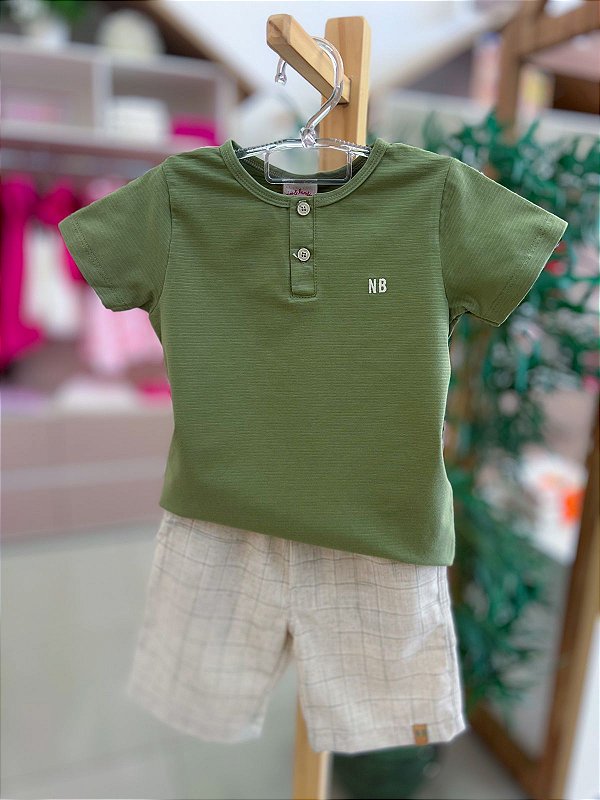 Conjunto Infantil Verde Bermuda Linho Nini Bambini