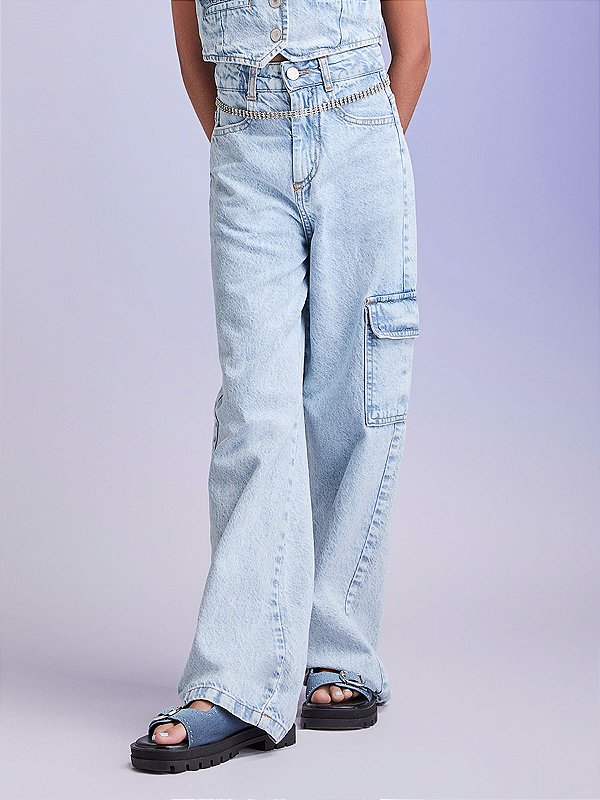 Calca Wide Teen Cargo Jeans I Am