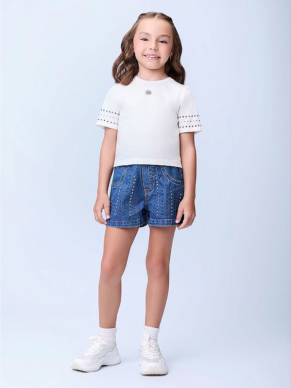 Blusa Infantil Strass Mangas Perola Momi