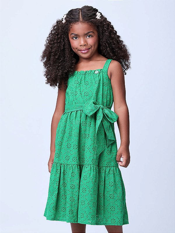 Vestido Infantil Laise Com Laco Verde Momi