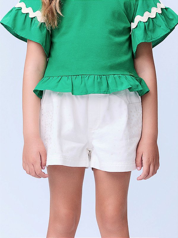 Shorts De Sarja Com Strass Off White Momi