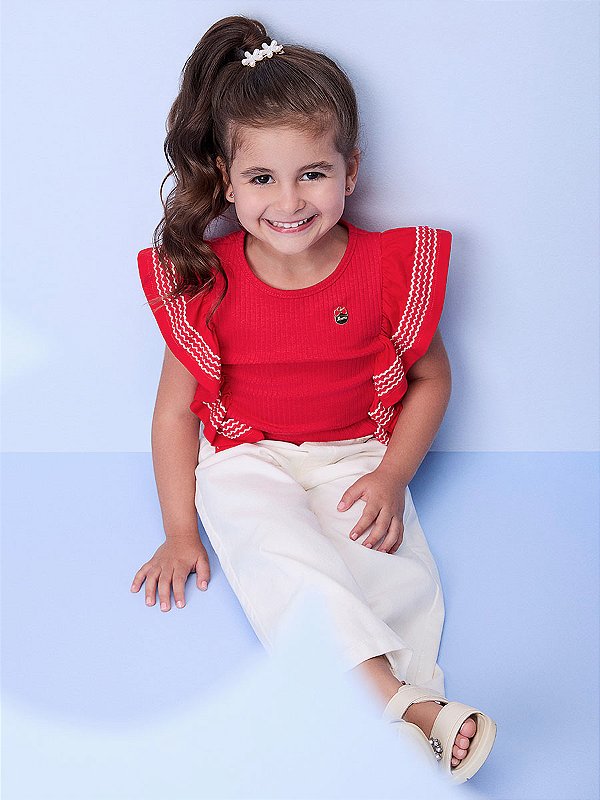 Blusa Infantil Com Babados Vermelho Momi