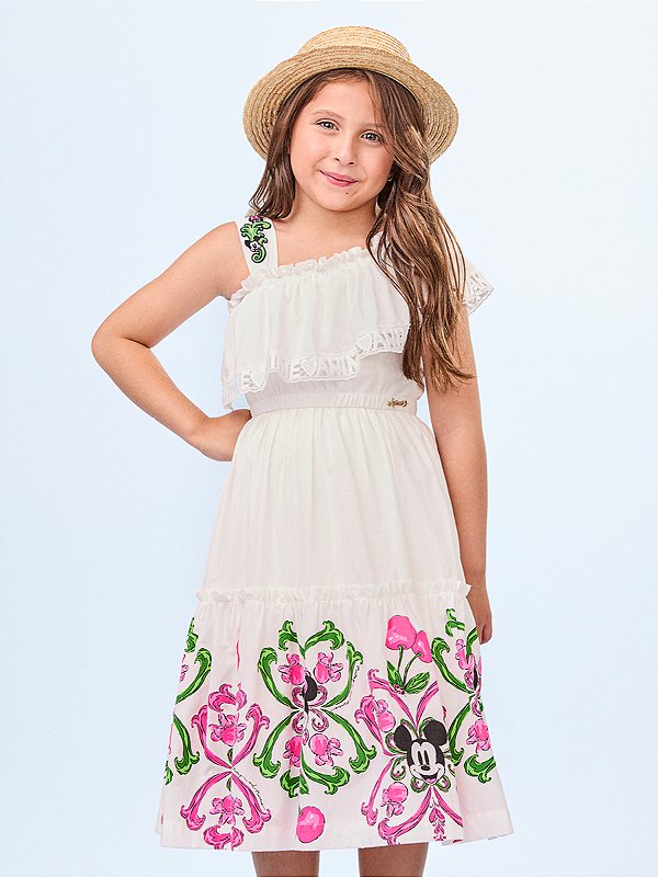 Vestido Infantil Alca Off Minnie Mickey Anime