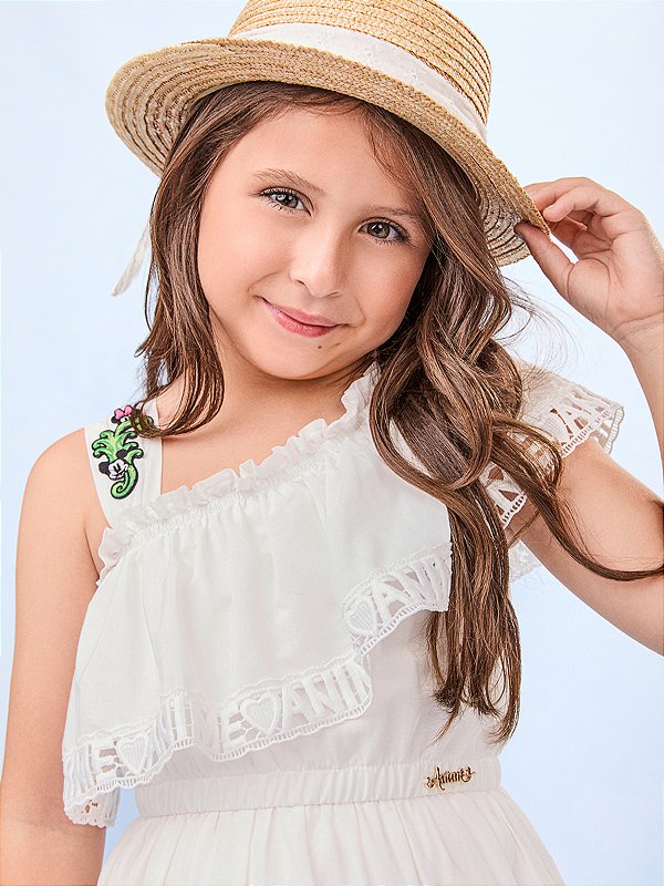 Vestido Infantil Alca Off Minnie Mickey Anime