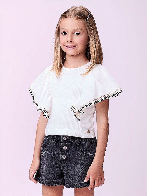 Blusa Infantil Babados Com Renda Momi
