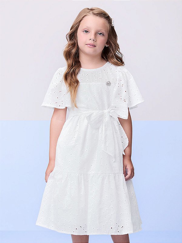 Vestido De Laise Infantil Branco Com Abertura Momi