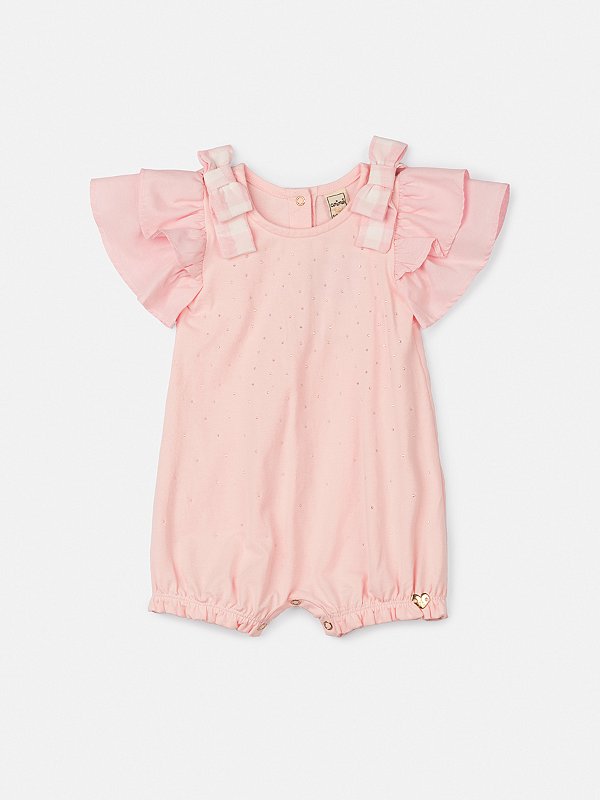Macacão Bebe Rosa Laços Anime