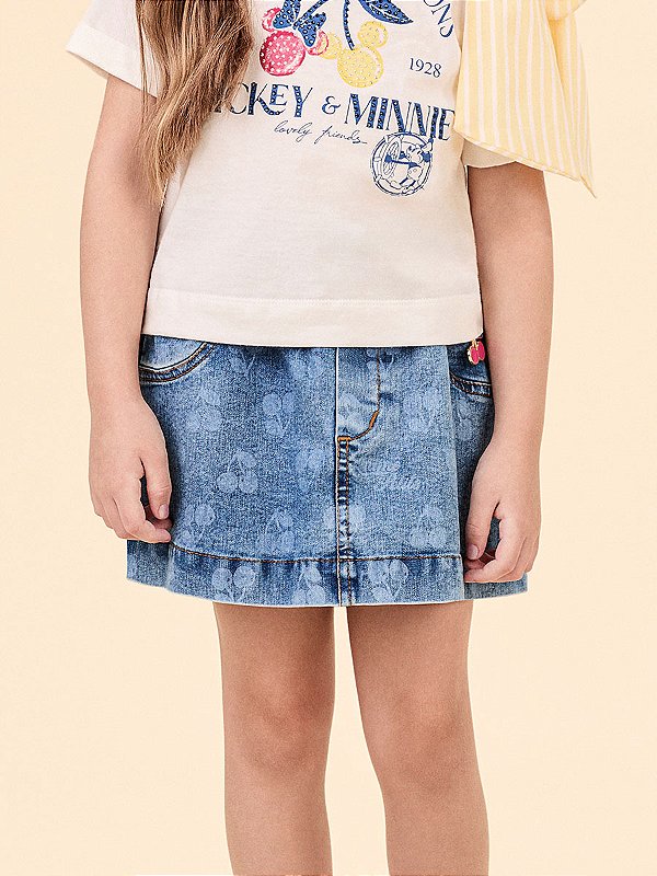 Shorts Saia Jeans Infantil Poas Cerejas Anime