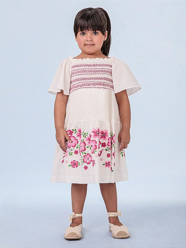 Vestido Infantil Com Lastex Bordado Perola Anime
